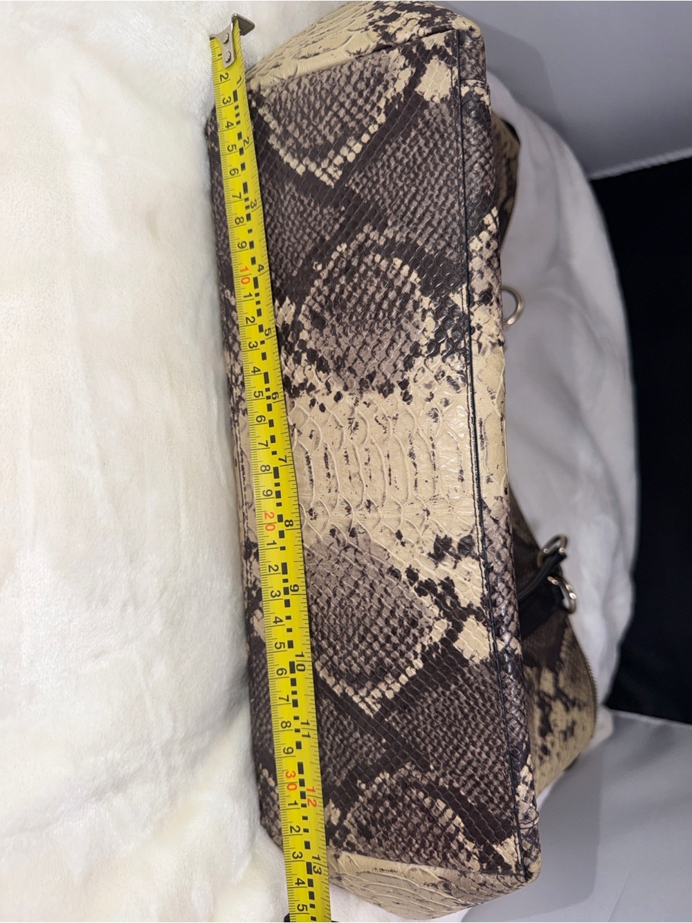 Coach Snake Print Satchel Handbag Brown Tan Leather Trim Gold Hardware - Picture 3 of 15